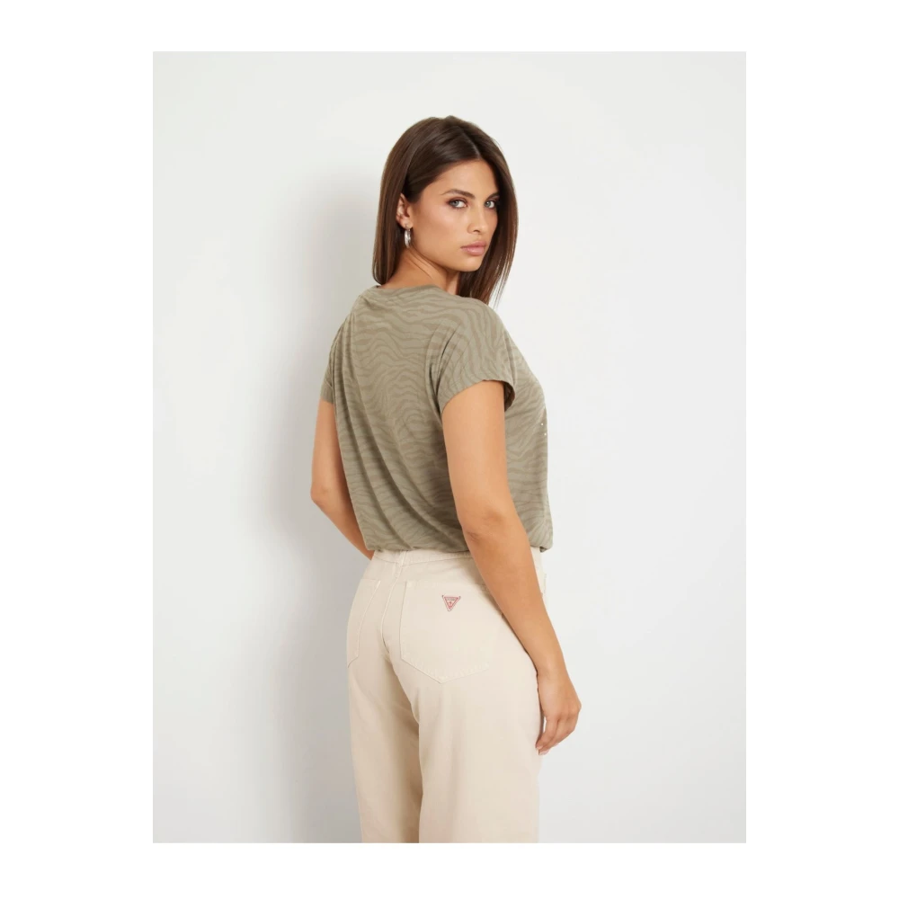 Guess Vloeibaar Logo Strass T-shirt Green Dames