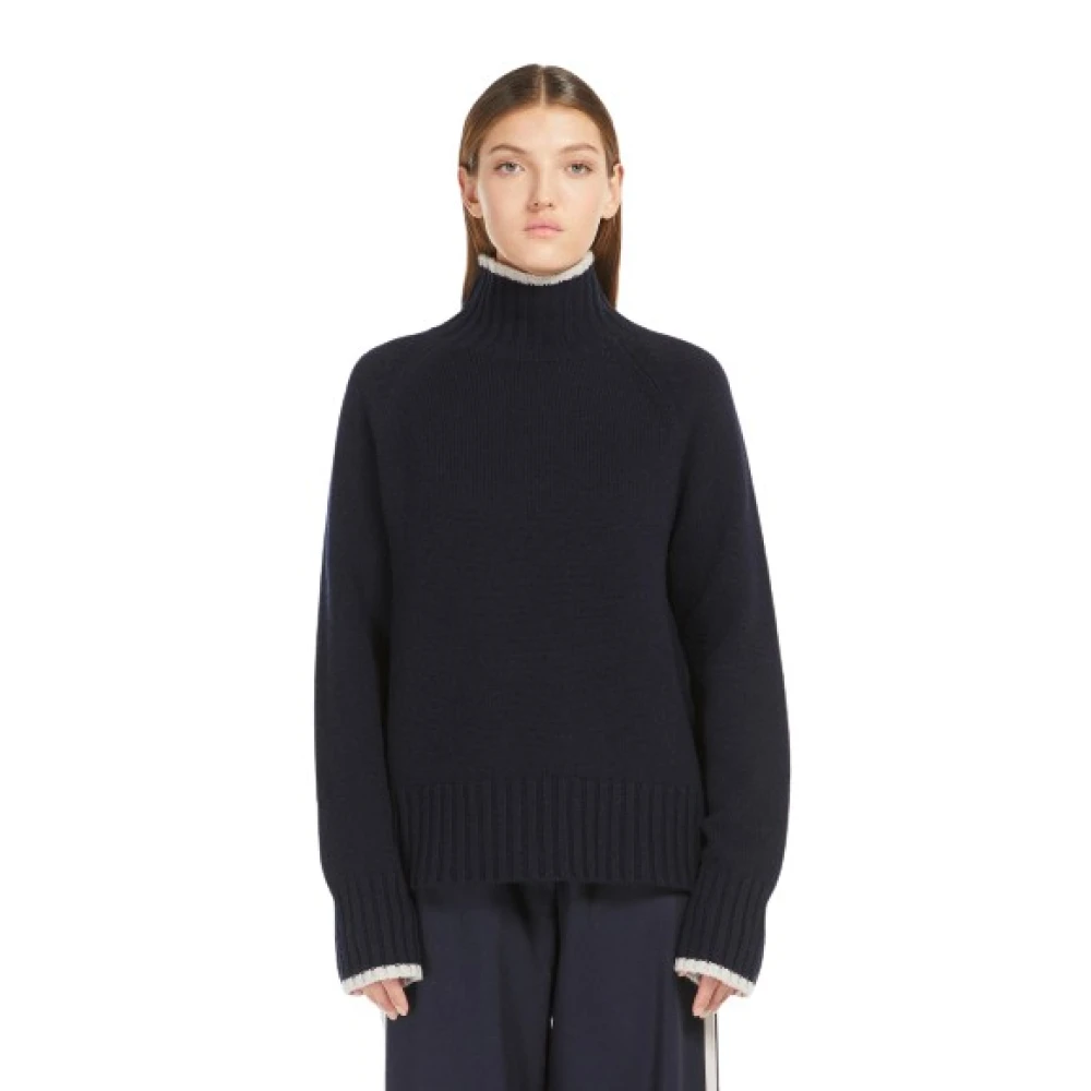 Max Mara Luxe Wol Turtleneck Jumper Blue Dames