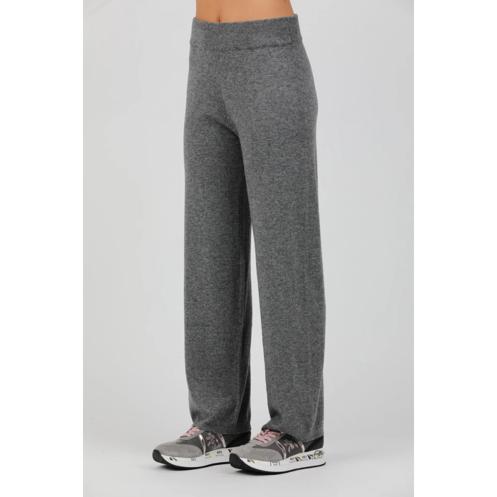 Alpha Studio Tricot broek met elastische tailleband Gray Dames