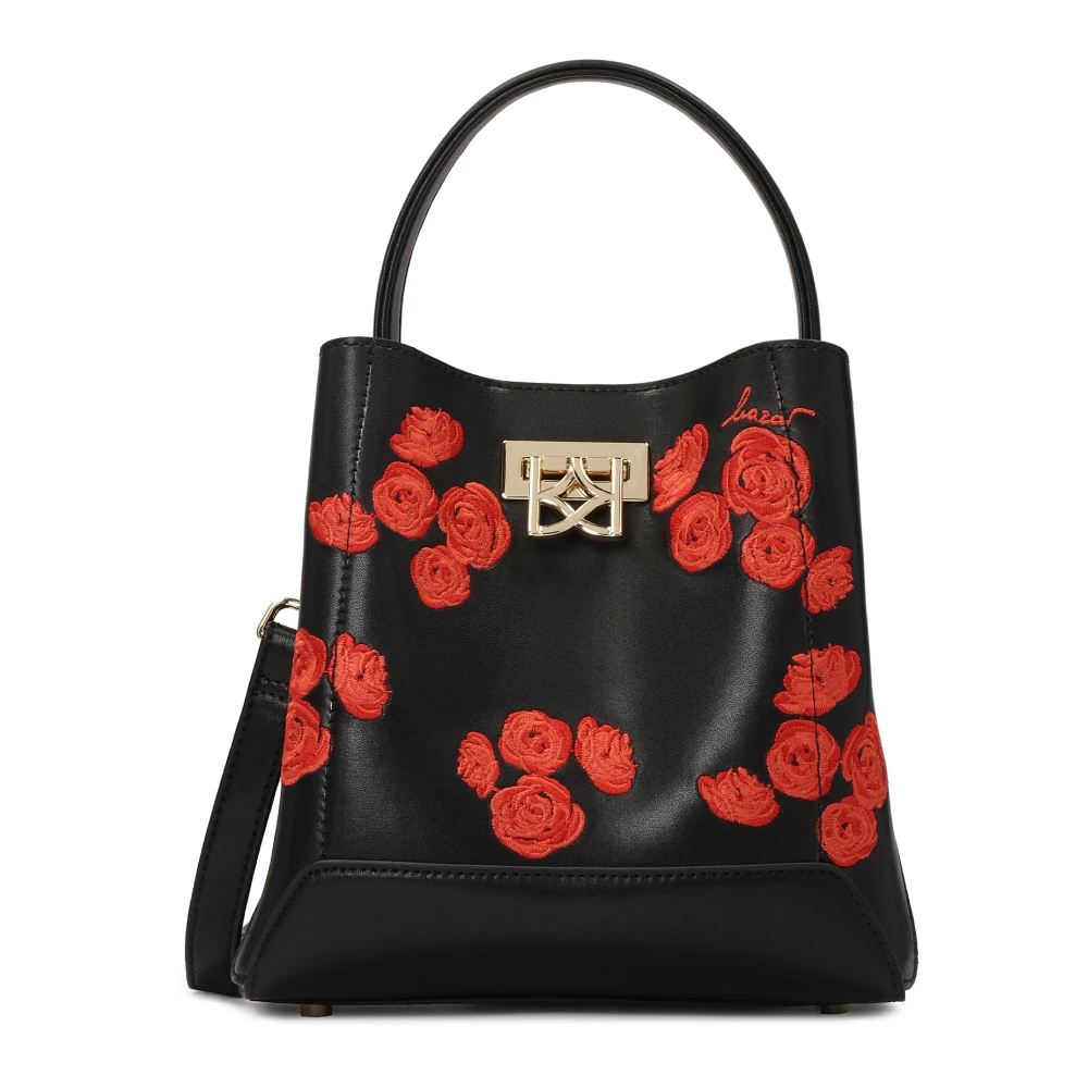 Kazar Zwarte handtas met rode bloemen Black Dames