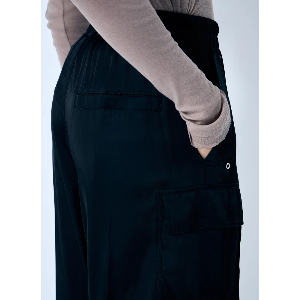 Rick Owens Wijde satijnen cargobroek Black Dames