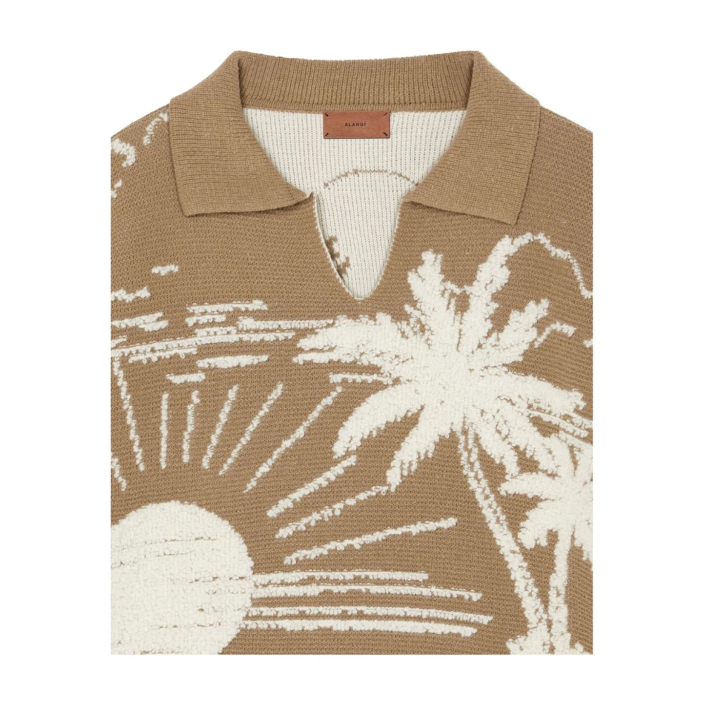 Alanui Khaki Intarsia Gebreide Polo Sweater Beige Dames