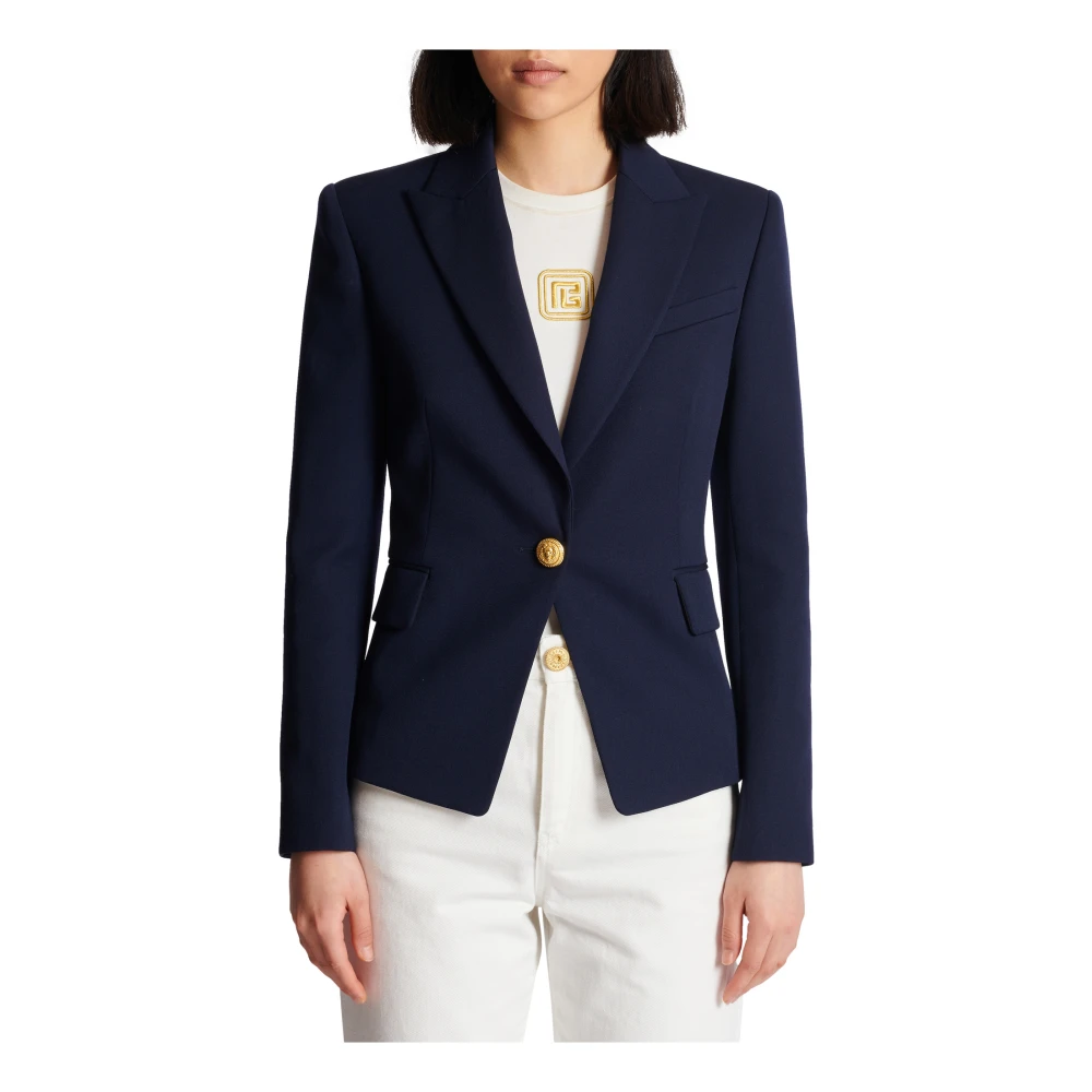 Balmain Eenknoops wollen blazer Blue Dames
