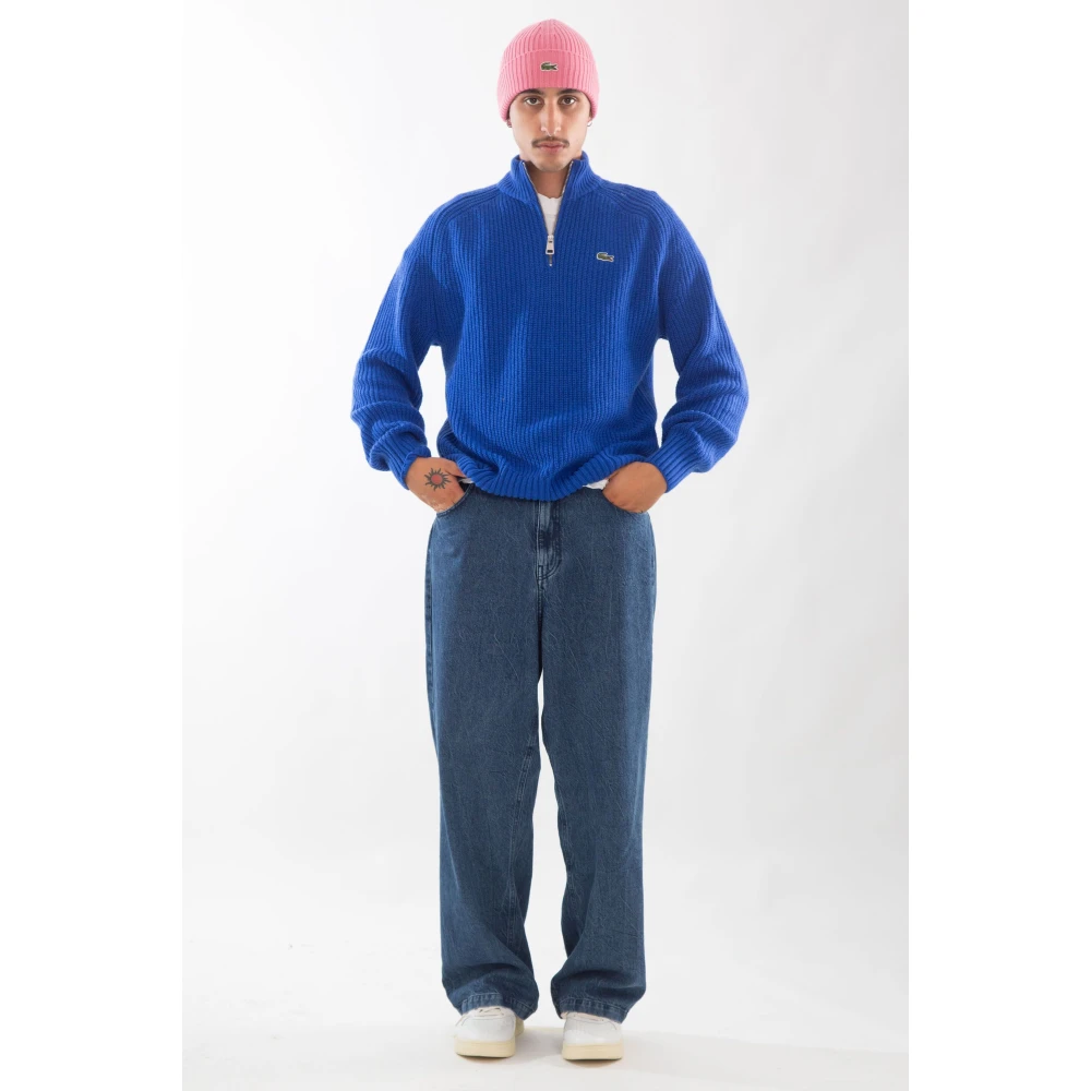 Lacoste Ribgebreide Half Zip Sweater Blue Heren