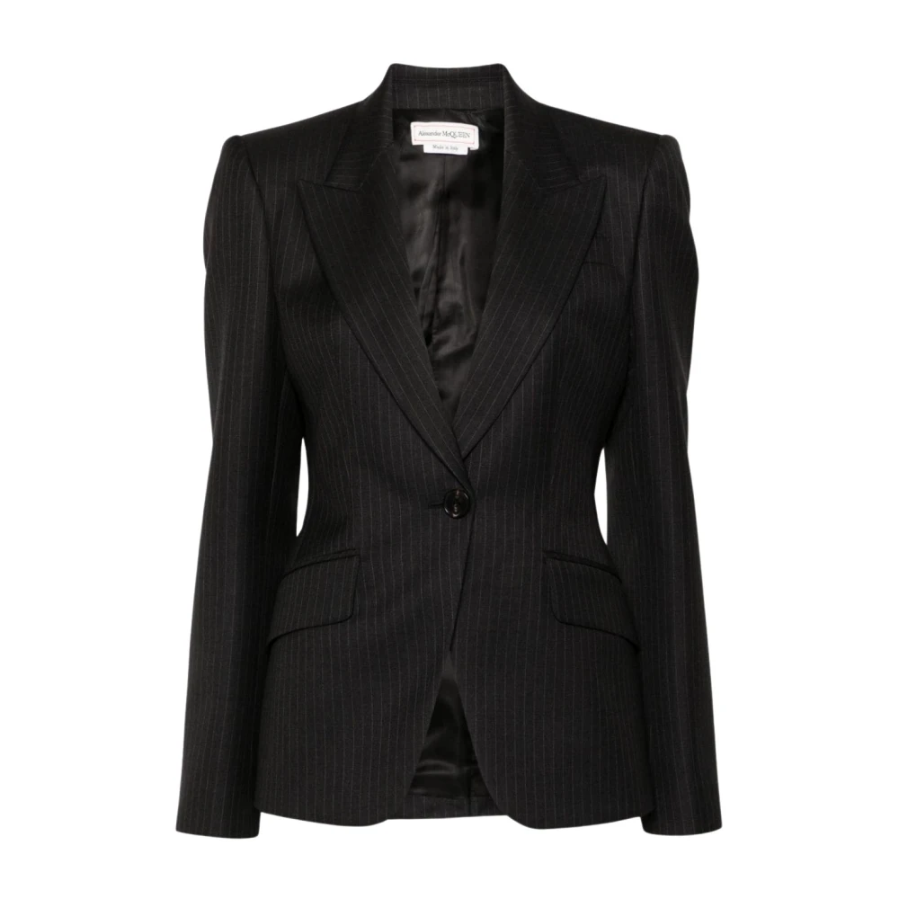 Alexander mcqueen Grijze Pinstripe Wollen Jas Gray Dames