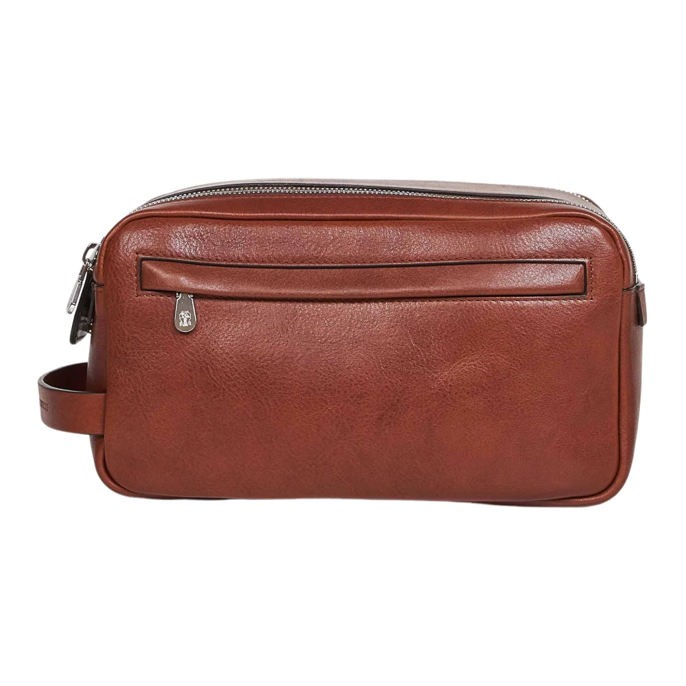 Brunello Cucinelli Men's Brown Leather Toiletry Bag