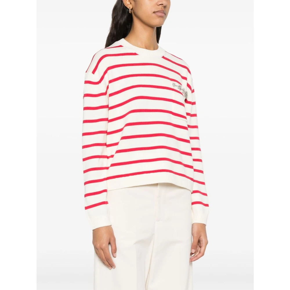 Semicouture Kristalversierde Crew Neck Sweater Red Dames