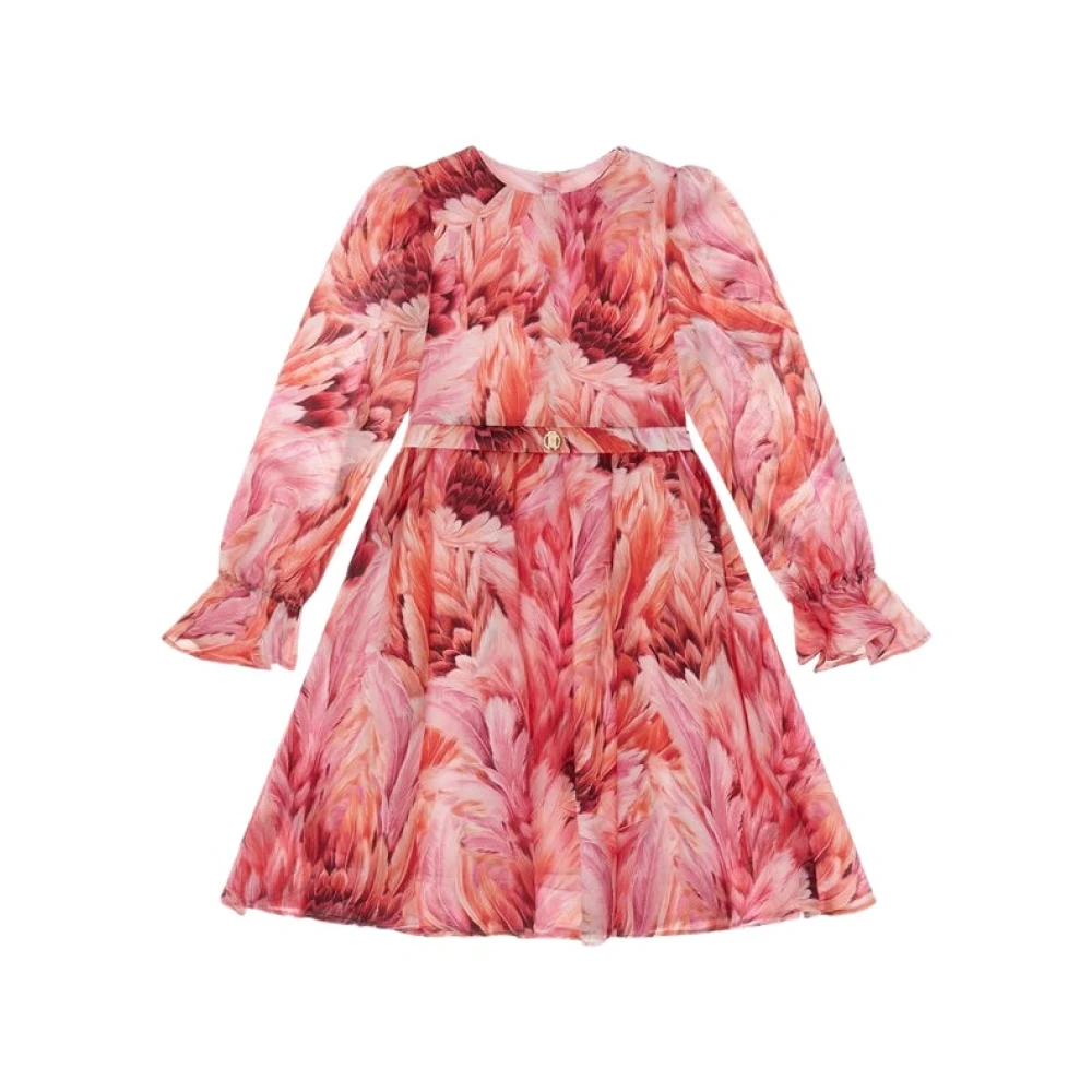 Roberto Cavalli Pink Fuchsia Plumage Print Dress Made In Italy - Female - Dresses - 4 Y - Kids