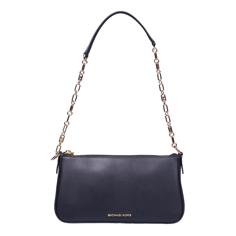 Michael Kors Zwarte leren schoudertas met gouden details Black Dames