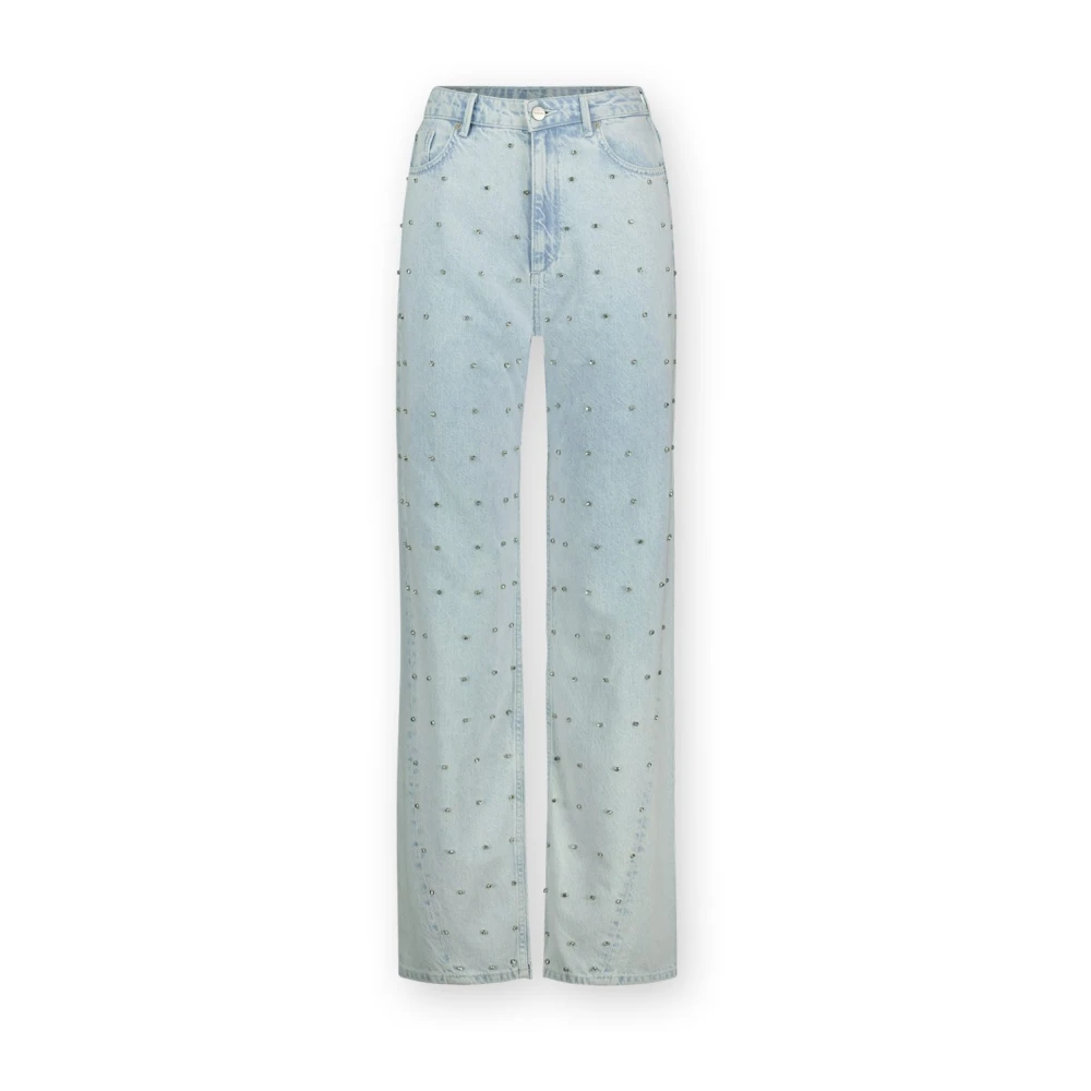 Homage Lichtblauwe wide leg jeans met strass steentjes Blue Dames