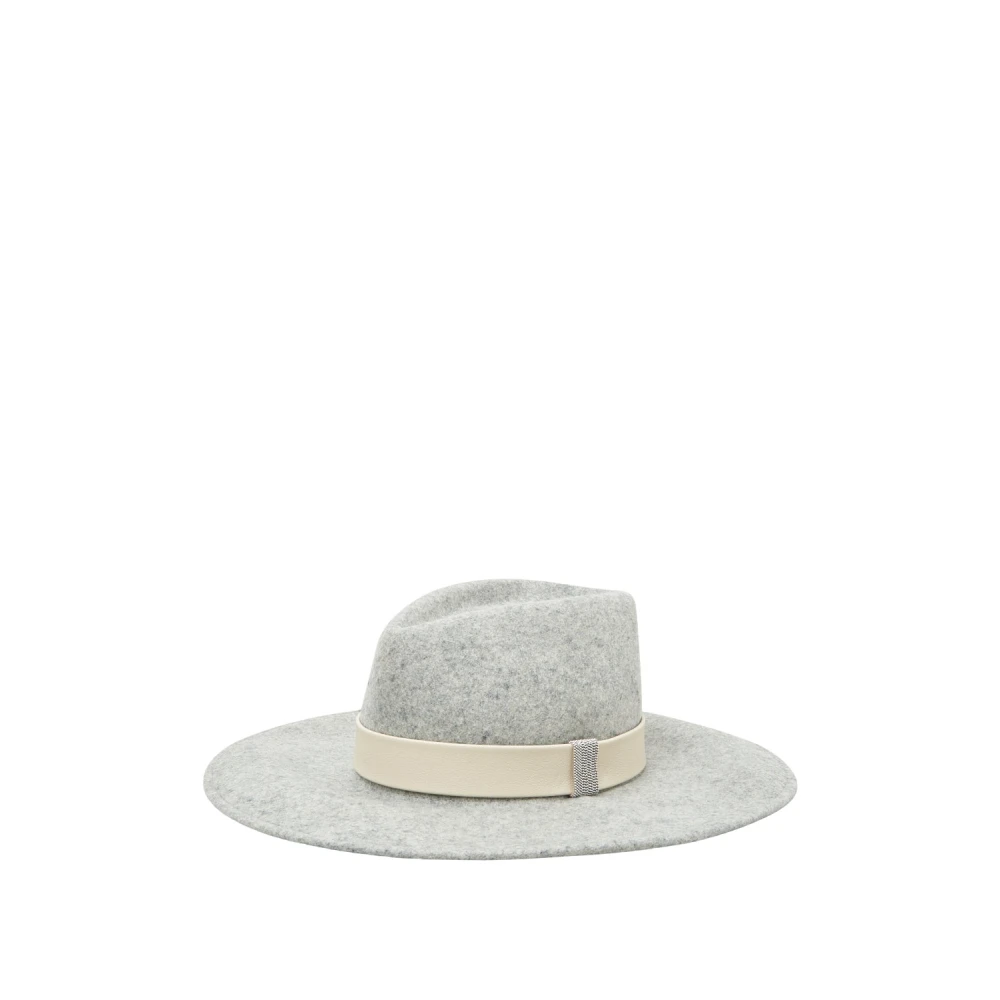 PESERICO Wolvilt brede rand fedora Gray Dames