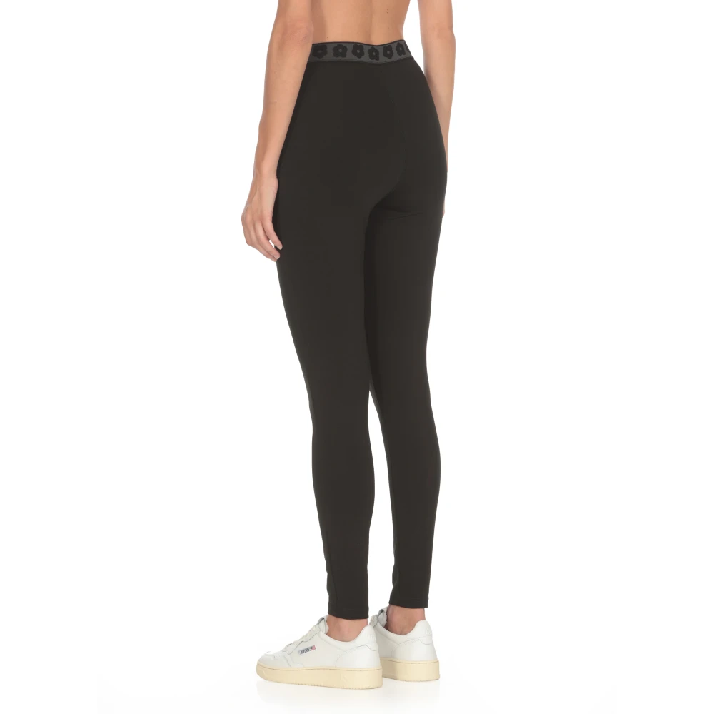 Kenzo Zwarte Katoenen Broek Elastische Taille Logo Black Dames