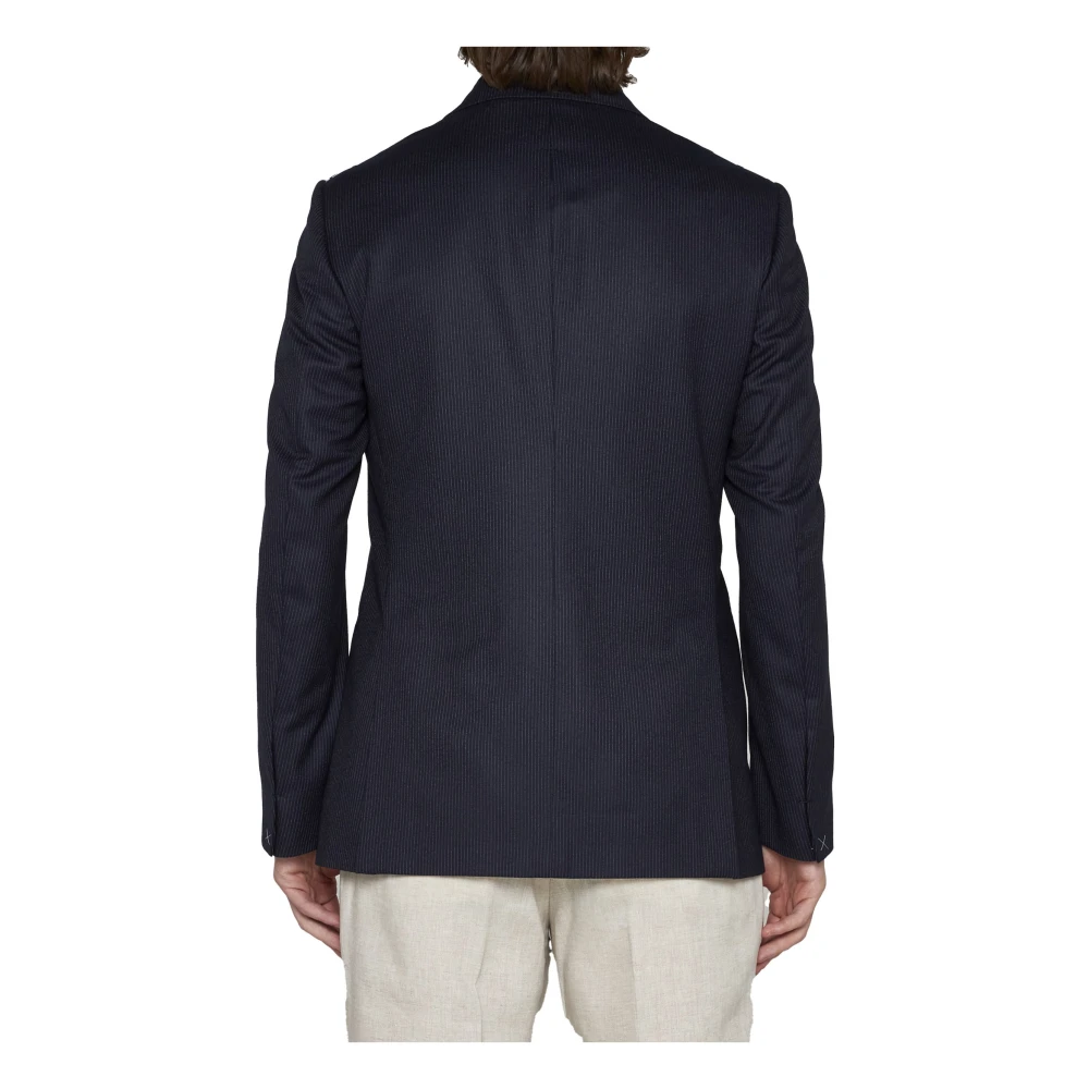 D4.0 Gestreepte wollen blazer met pieklapels Blue Heren