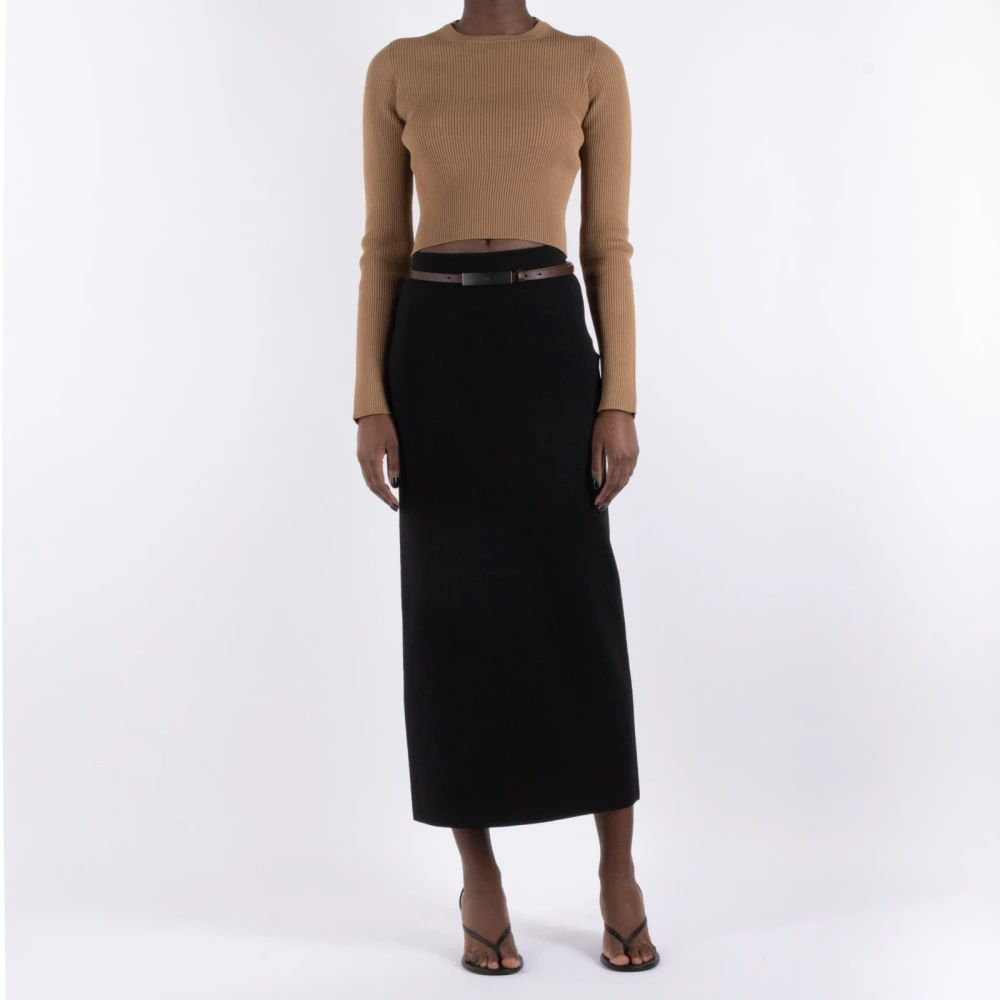 Max Mara Zwarte Midi Rok met Details Black Dames