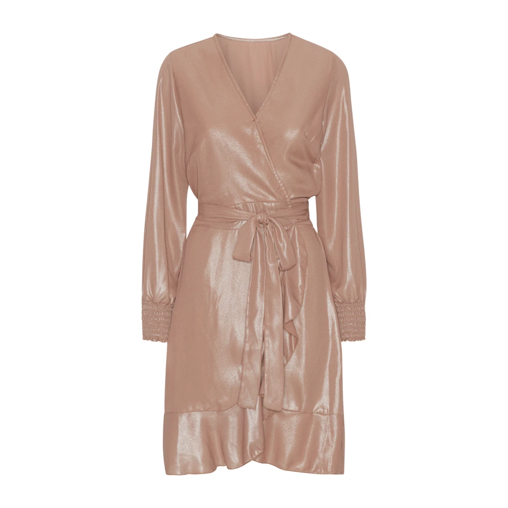 American Dreams Glitter Wikkeljurk met Ruche Zoom Beige Dames