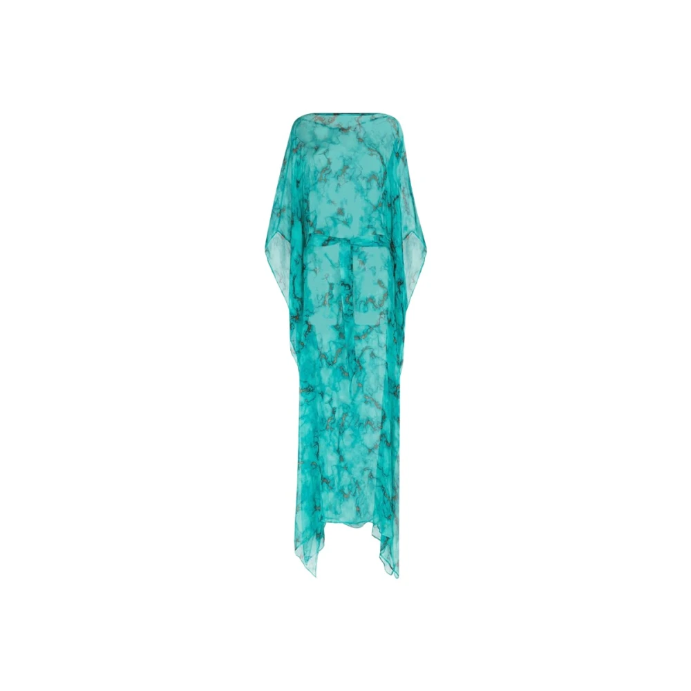 Roberto Cavalli Marmerprint Kaftan Jurk Boothals Blue Dames