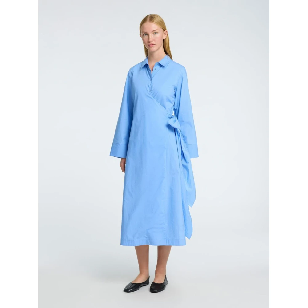 Selected Femme Lange Katoenen Overhemdjurk in Blauw Blue Dames