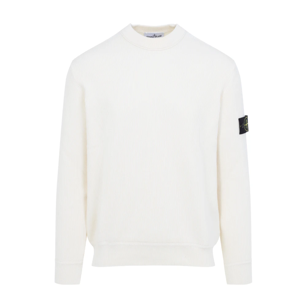 Stone Island Homme Blanc Pulls, Taille: 2XL Pull Ras Du Cou En Coton Doux Côtelé