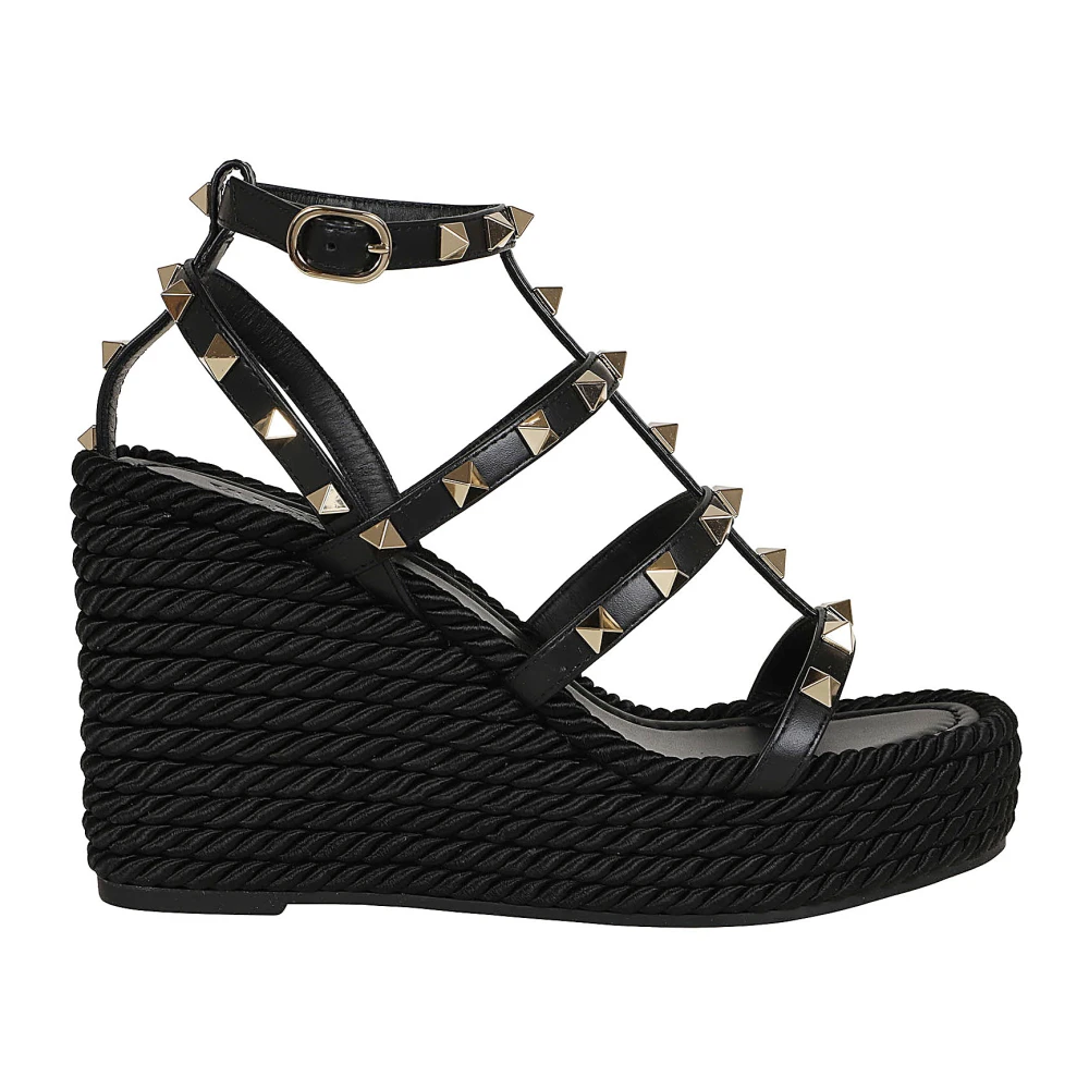 Valentino Garavani Zwarte Rockstud Torchon Sleehak Espadrilles Black Dames