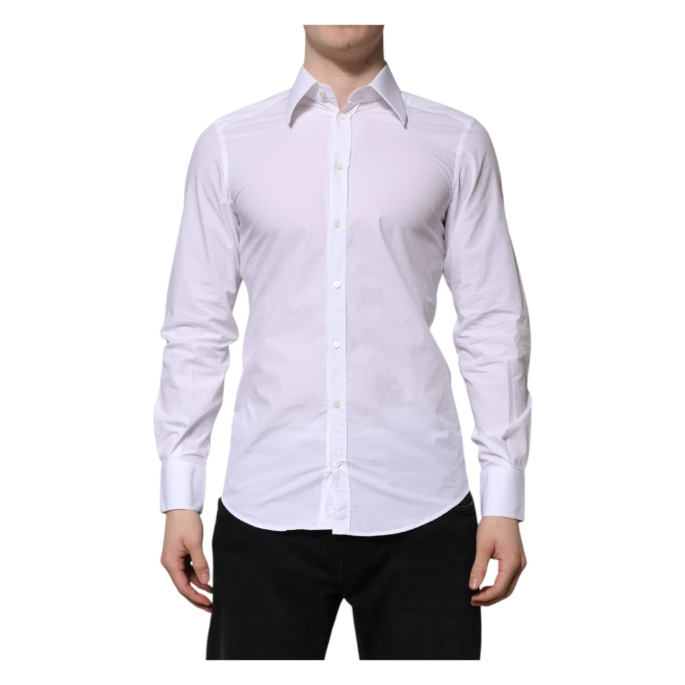 Dolce & Gabbana White Cotton Gold Long Sleeve Dress Shirt - Male - Formal Shirts - S - Shirts