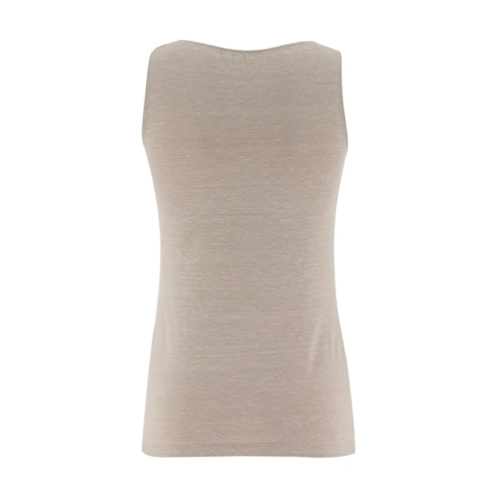 Le Tricot Perugia Aansluitende Top van Stretch Linnen Beige Dames