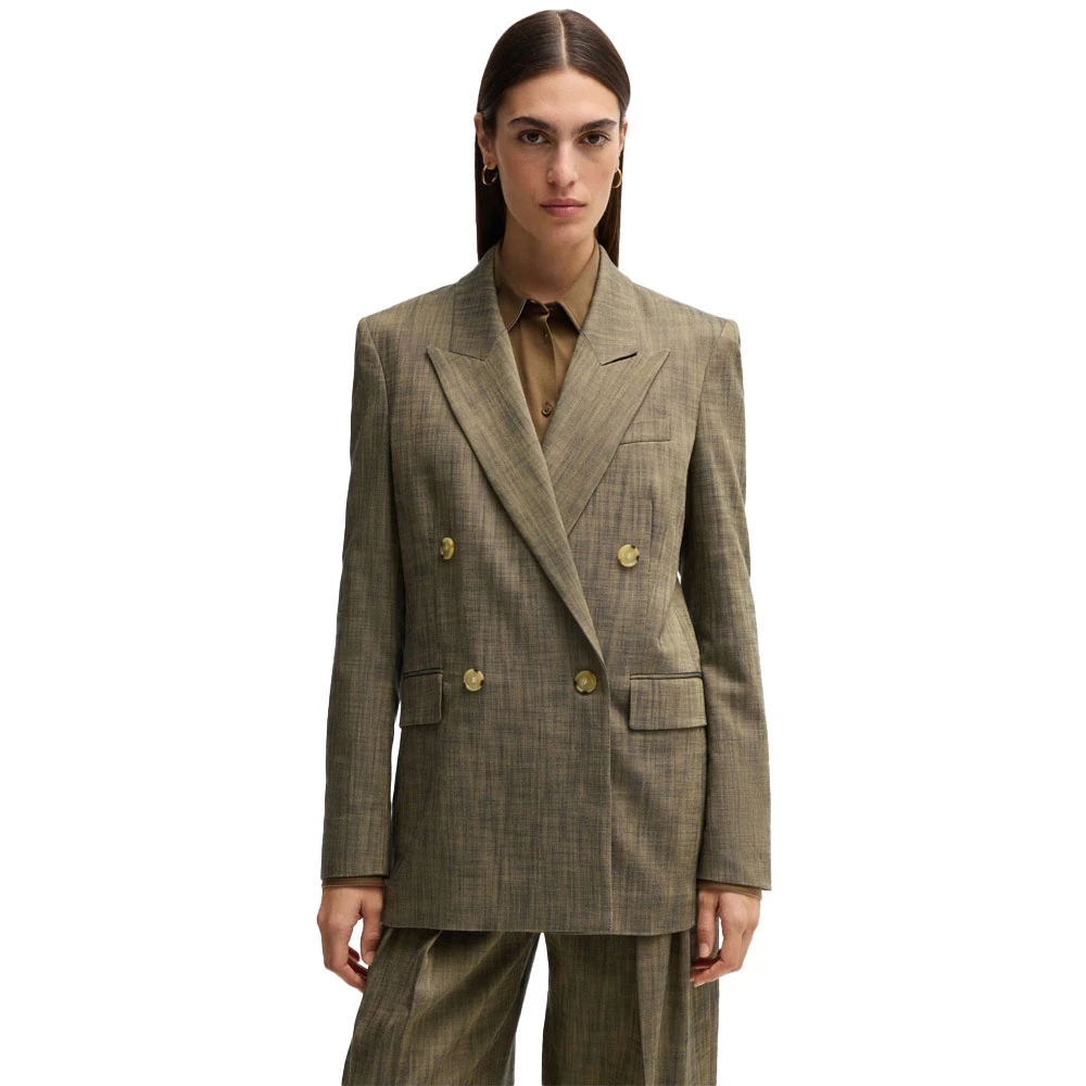 Hugo Boss Groene Melange Sharkskin Tailor Fit Blazer Green Dames