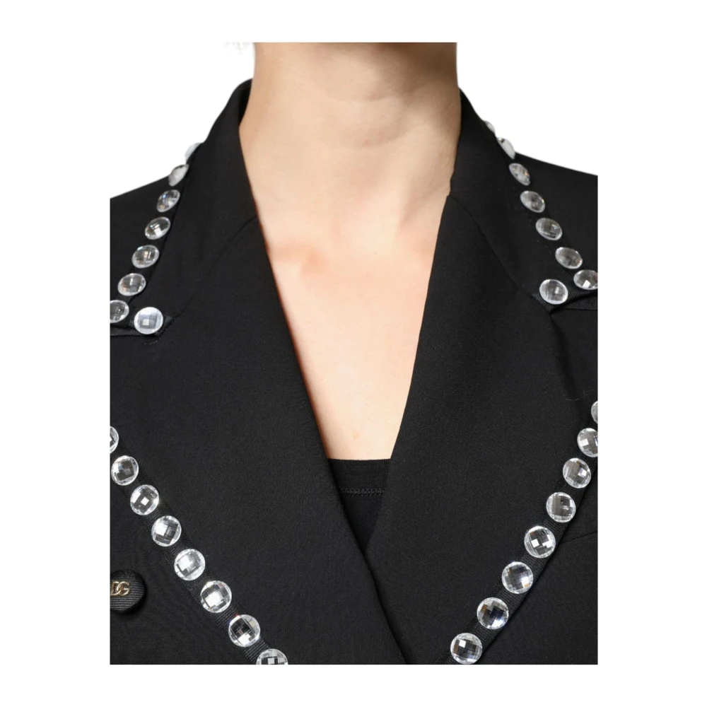 Dolce & Gabbana Kristal Dubbel Breasted Blazer Jas Black Dames