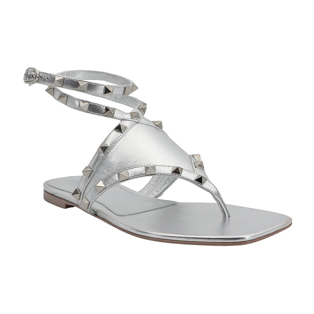 Valentino Garavani Rockstud Gelamineerde Leren Sandalen Gray Dames