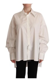 White Cotton Button Up Collared Long Sleeve Top