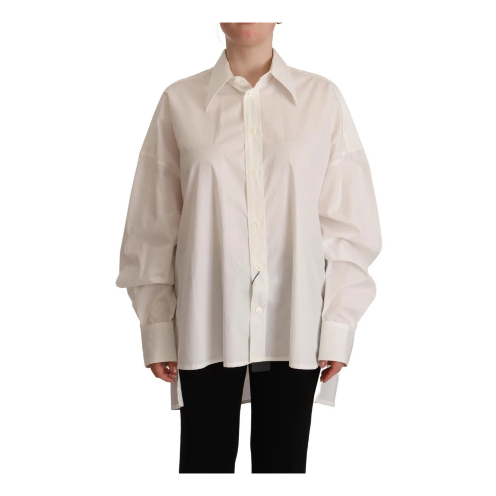 Dolce & Gabbana Women's White Cotton Button Up Collared Long Sleeve Top