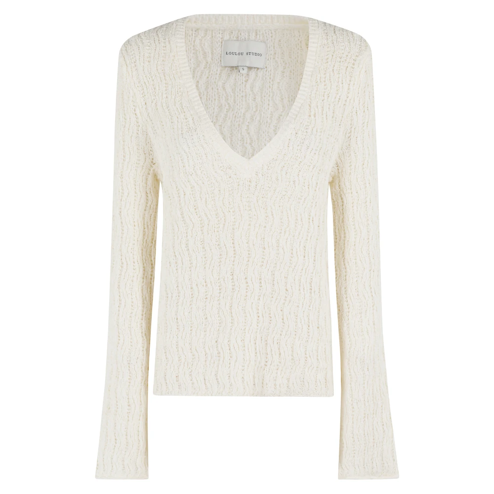 Loulou Studio Stijlvolle V-hals trui White Dames