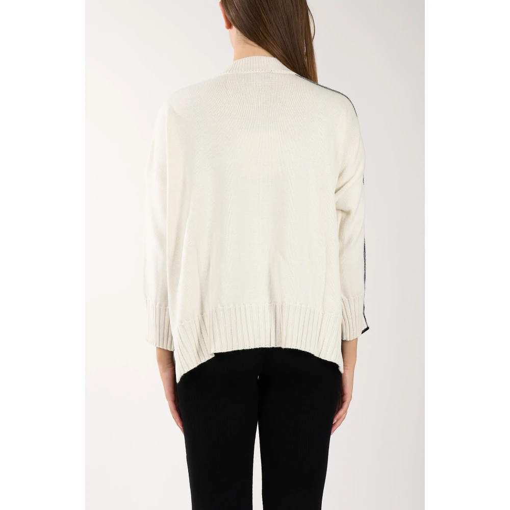Akep Merino Wol Ribgebreide Trui White Dames