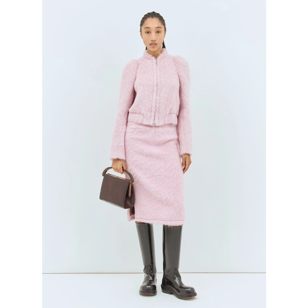 Dries Van Noten Fluffy Wool Blend Midi Skirt Pink Dames