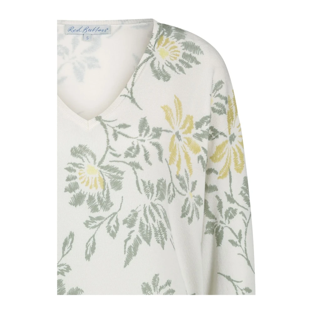 Red Button Bloemen V-hals Gebreide Trui Multicolor Dames