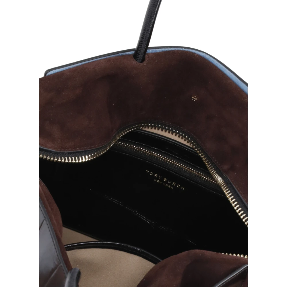 TORY BURCH Zwarte leren handtas met handvatten Black Dames