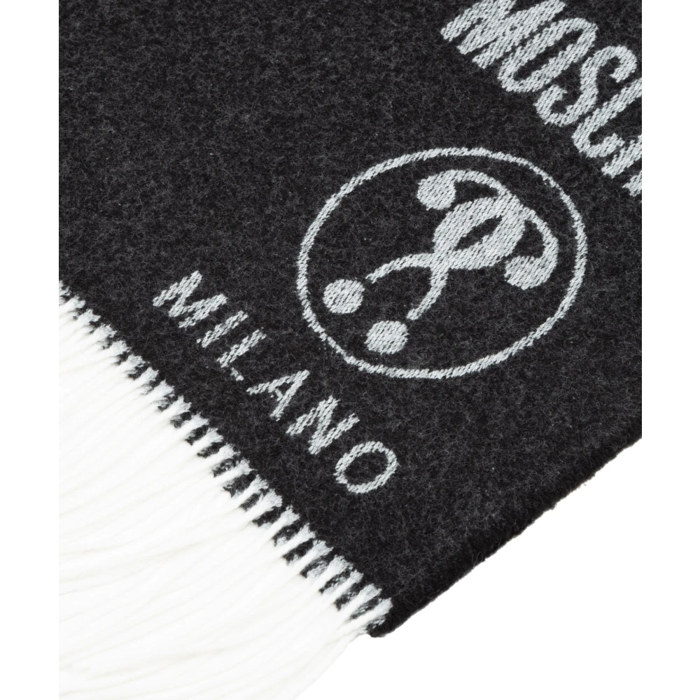 Moschino Logo Franje Wollen Sjaal Black Heren