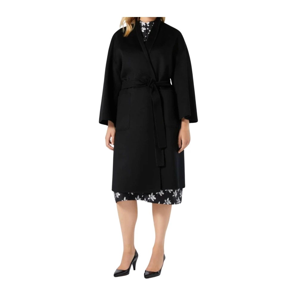 Marina Rinaldi Elegante wollen jas met wijde mouwen Black Dames