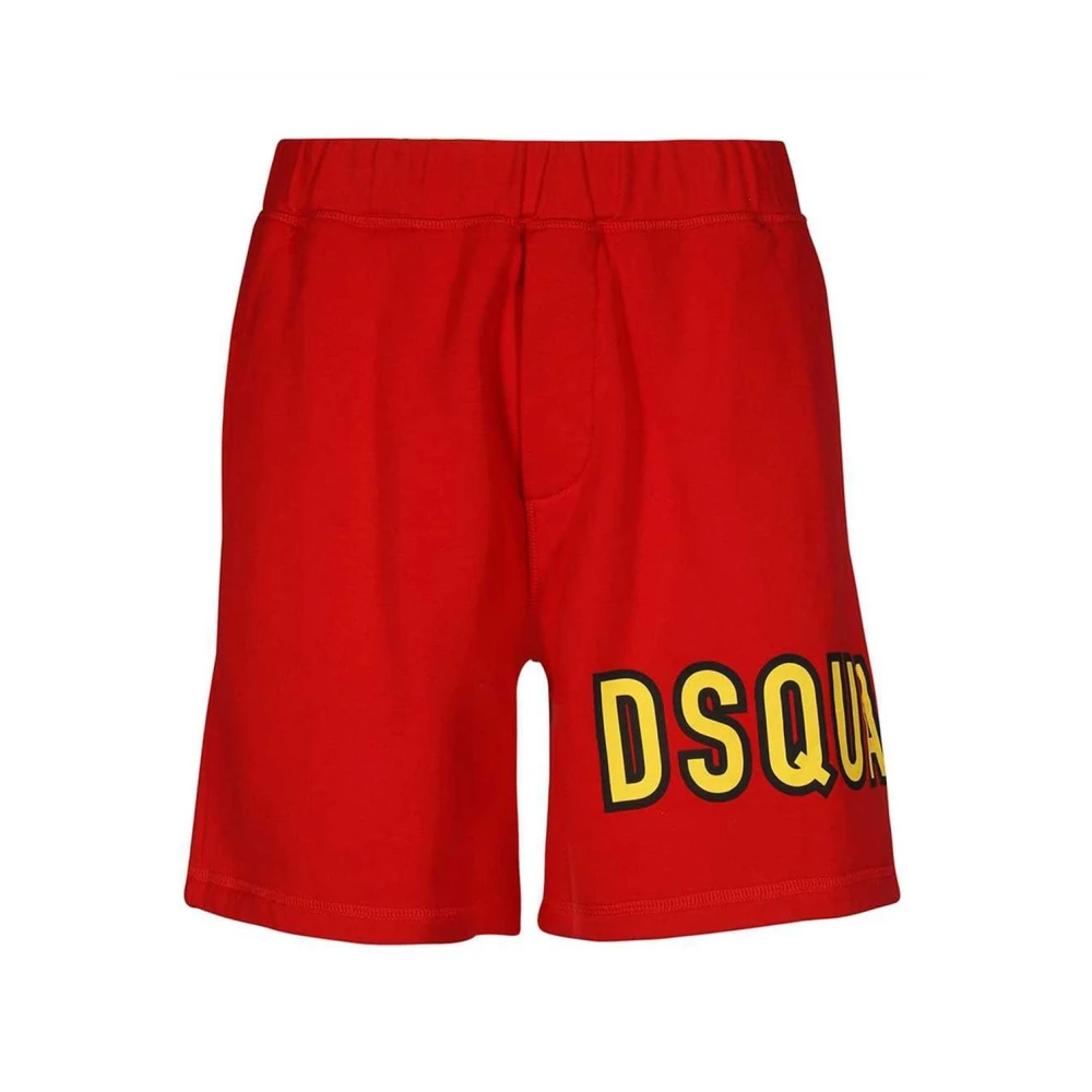 Dsquared2 Logo Katoenen Shorts Contrast Detail Mannen Red Heren