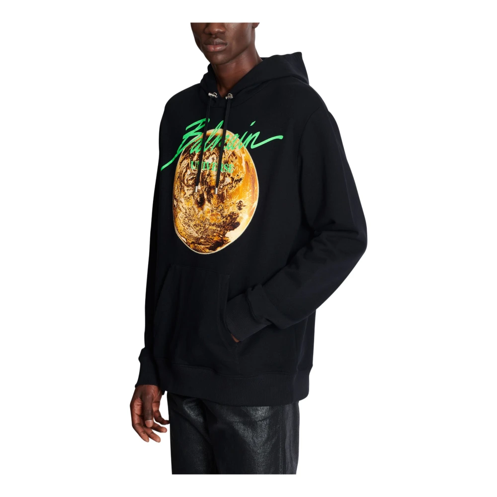 Balmain Gedrukt Universe-logo en planeet hoodie Black Heren