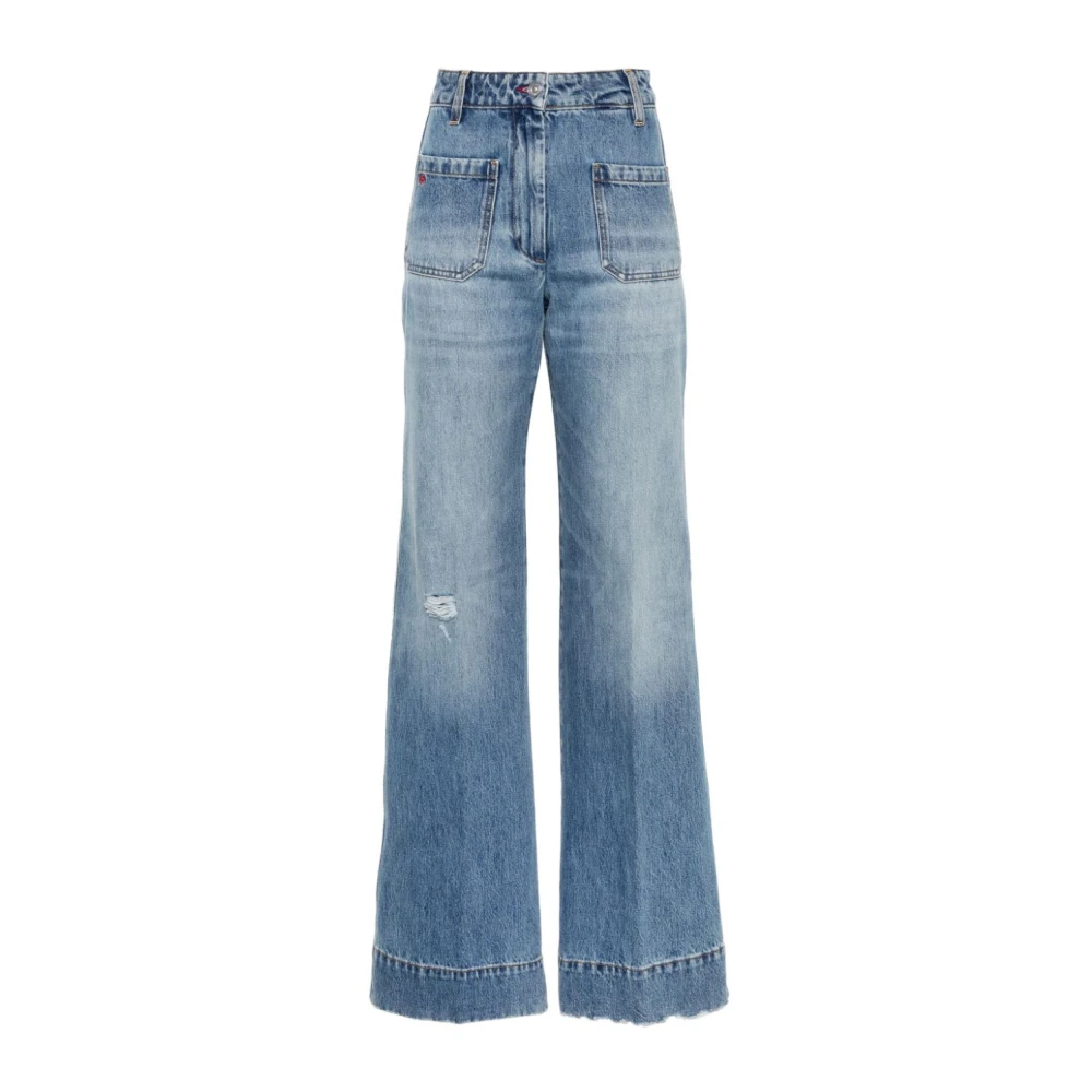 Victoria Beckham Blå Denim Wide Leg Jeans Blue, Dam