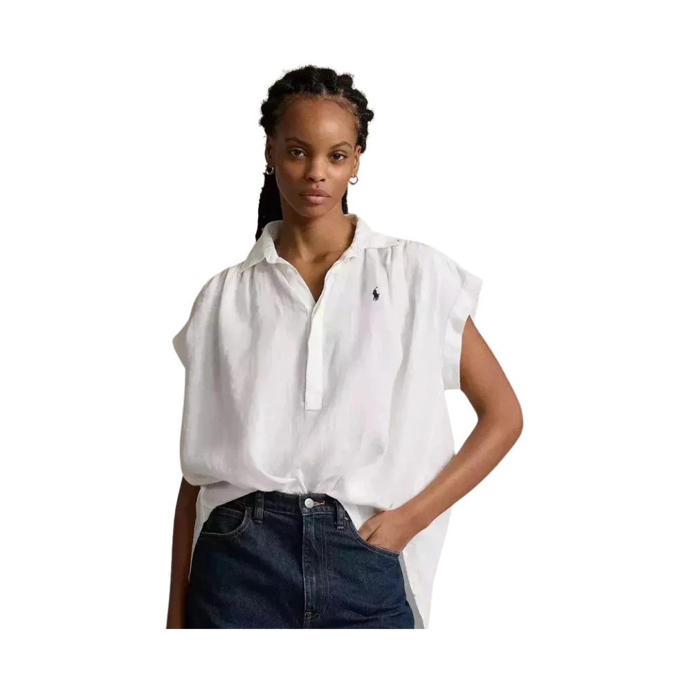 Ralph Lauren Linnen Popover Shirt White Dames