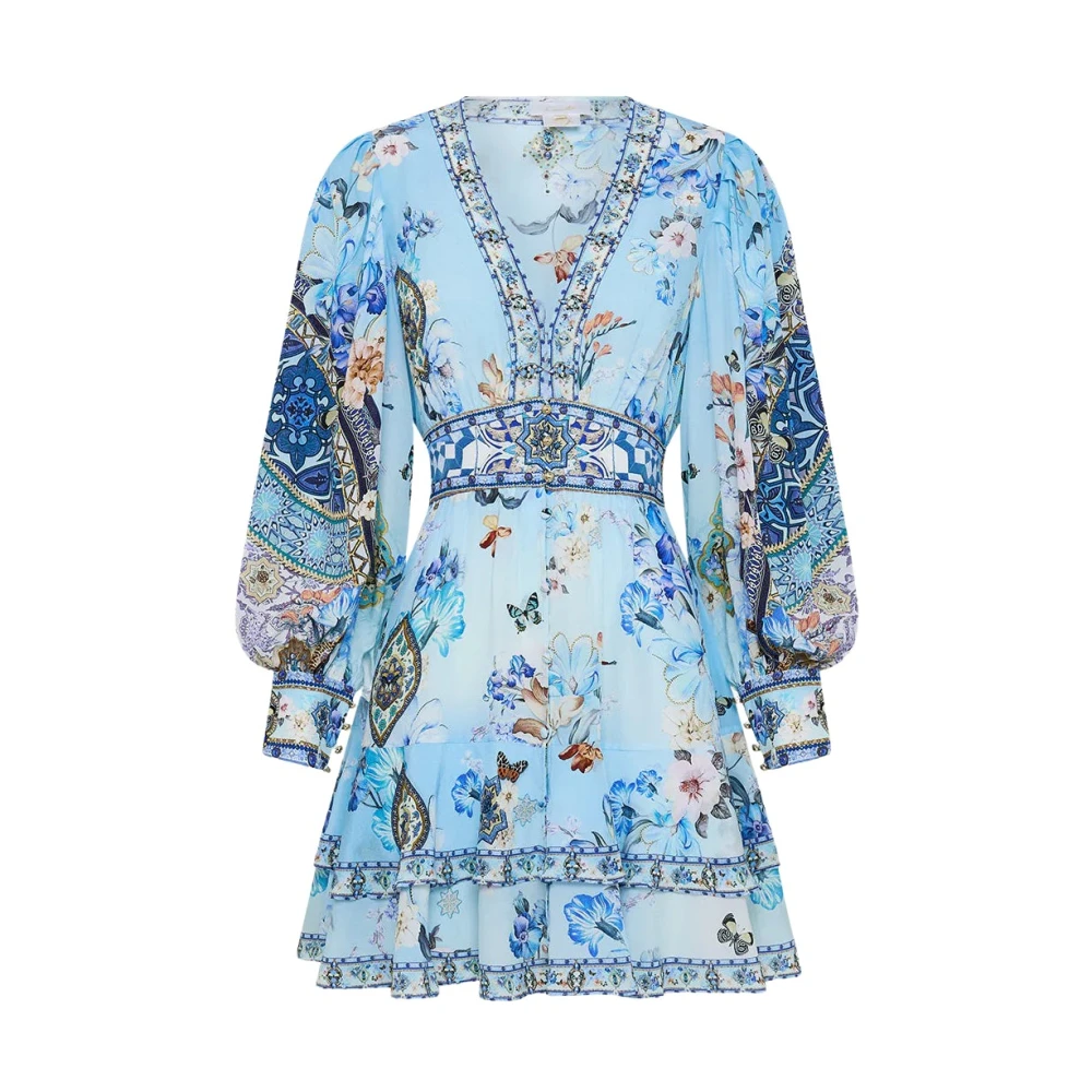 Camilla Ruches zijden jurk Al Manial Palace Memoirs Blue Dames