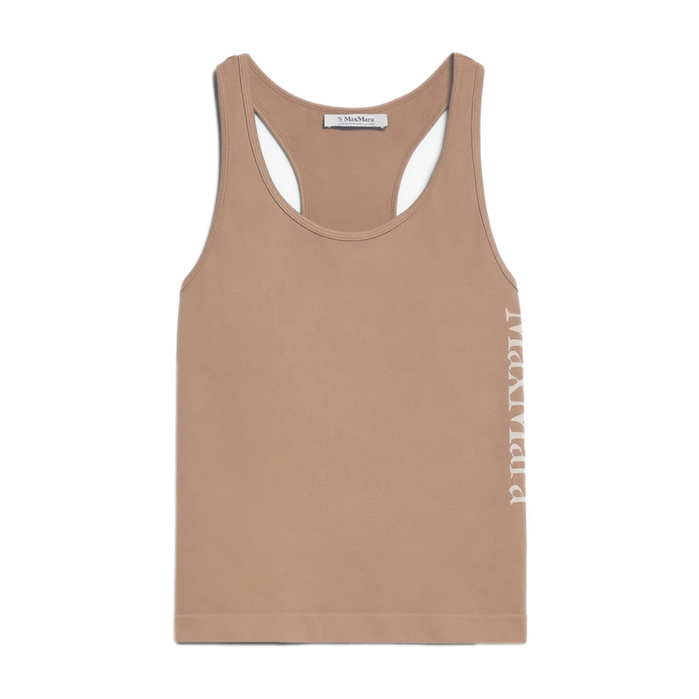 Max Mara Bruine Mouwloze Haltertop met Jacquard Logo Brown Dames