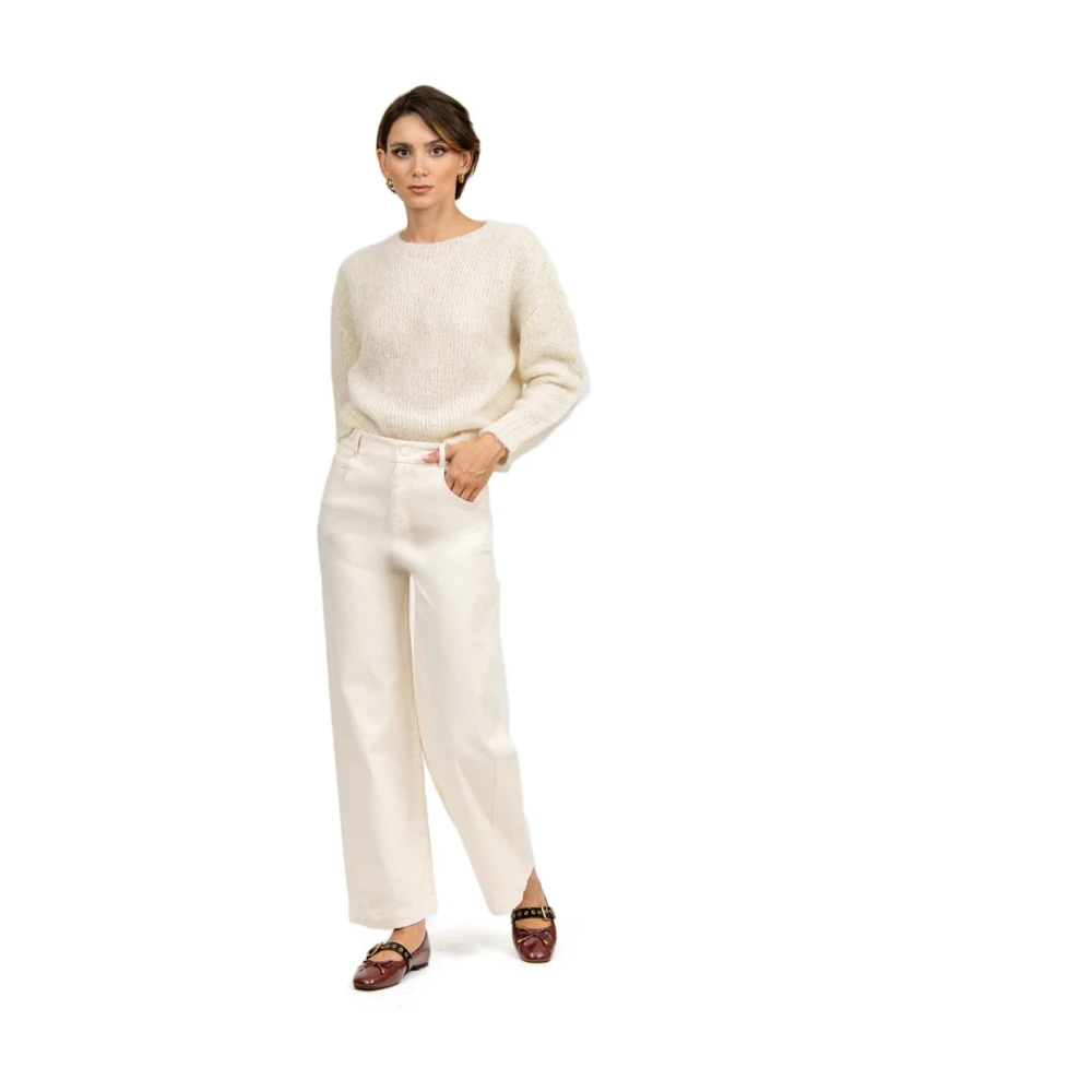 Tela Blauwe Alpaca Trui Ronde Hals White Dames