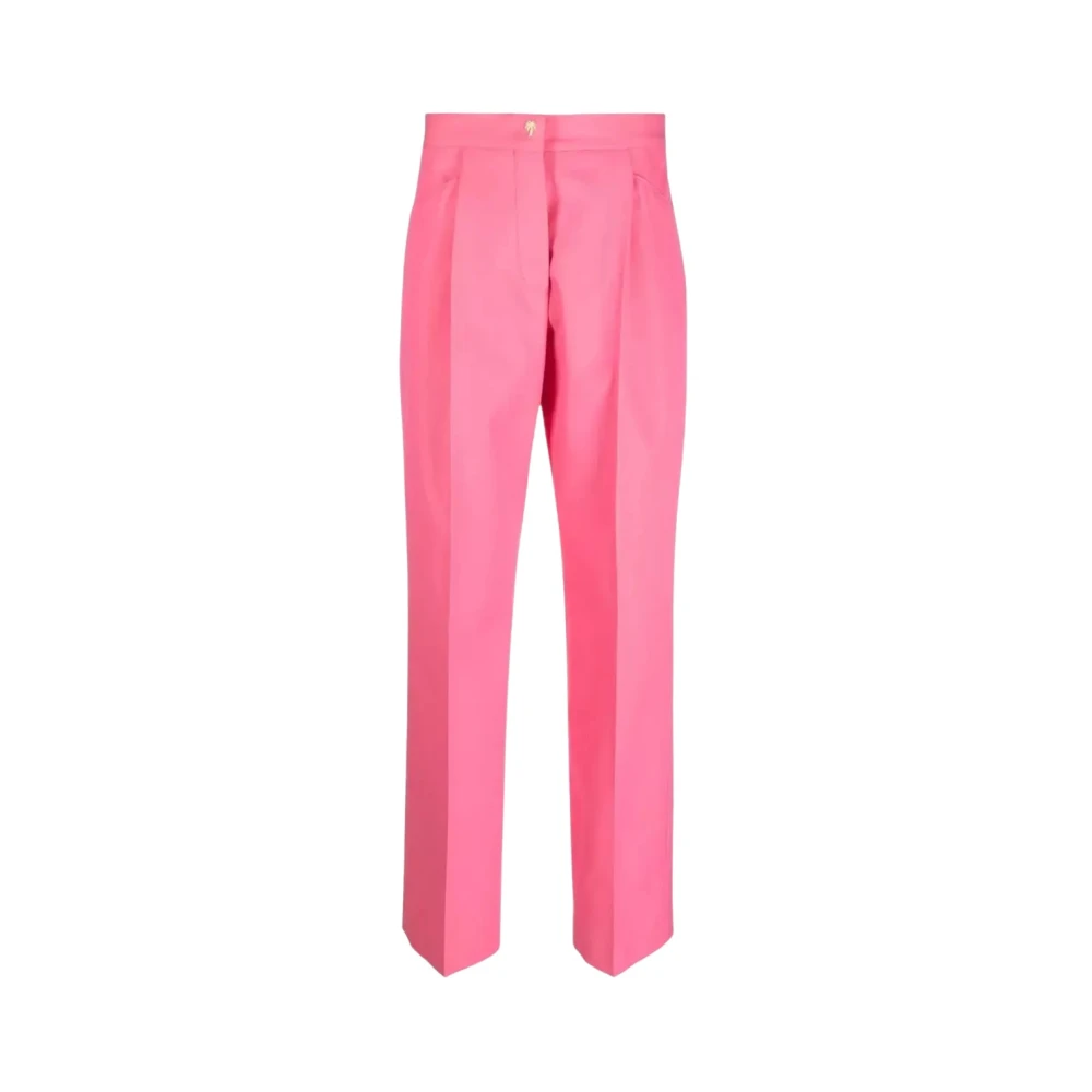Palm Angels Women's Pink Straight Trousers, Xs, High-Waisted Wide Leg Trousers