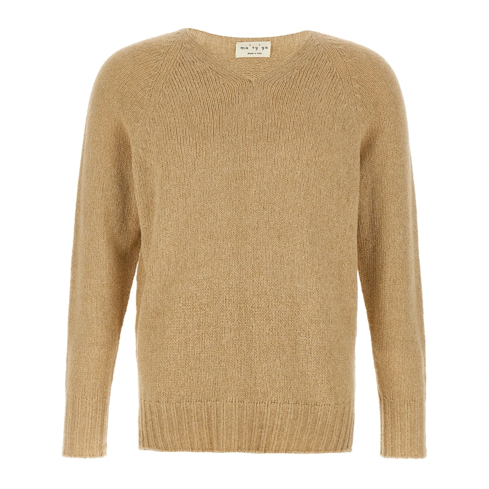Ma'ry'ya Men's Beige V-Neck Knitwear, L, Bouclé Jumper