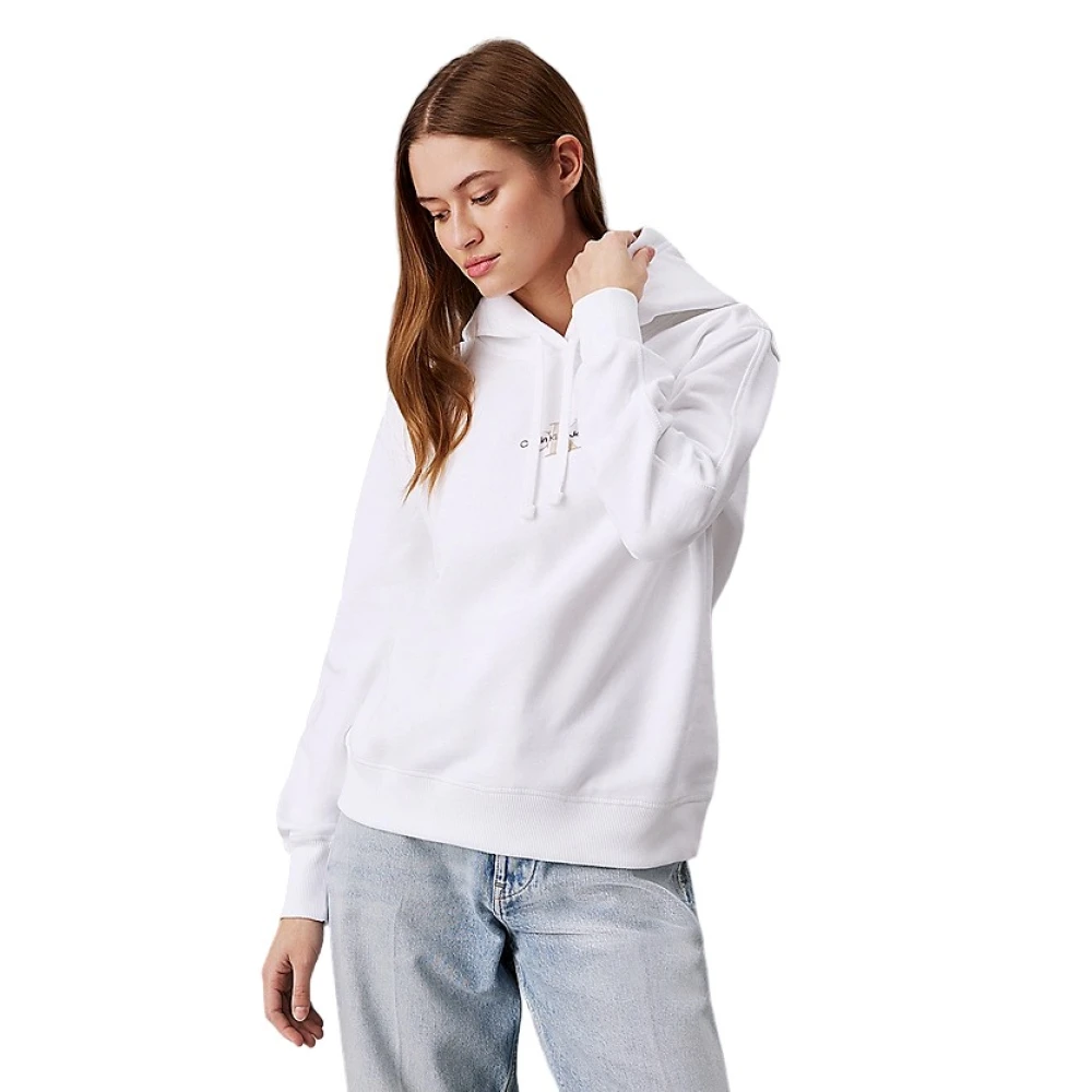 Calvin Klein Witte Hoodie Katoenmix Geborduurd White Dames