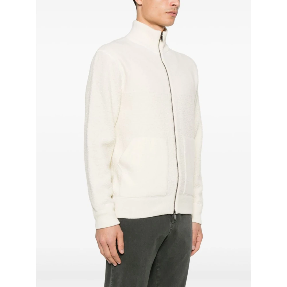Jacob Cohën Witte Bouclé Rits Sweater White Heren