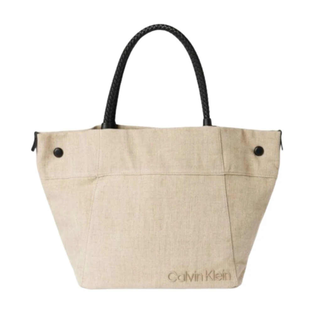 Calvin Klein Sommarberättelse Linne Shopper Väska Beige, Dam