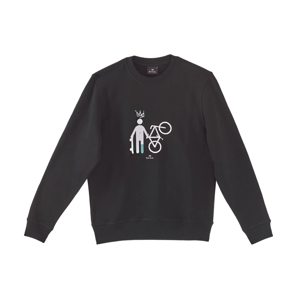 PS By Paul Smith, Sweatshirts & Hoodies, Herr, M, Bomull, Broderad sweatshirt med skateboardåkare och cykel